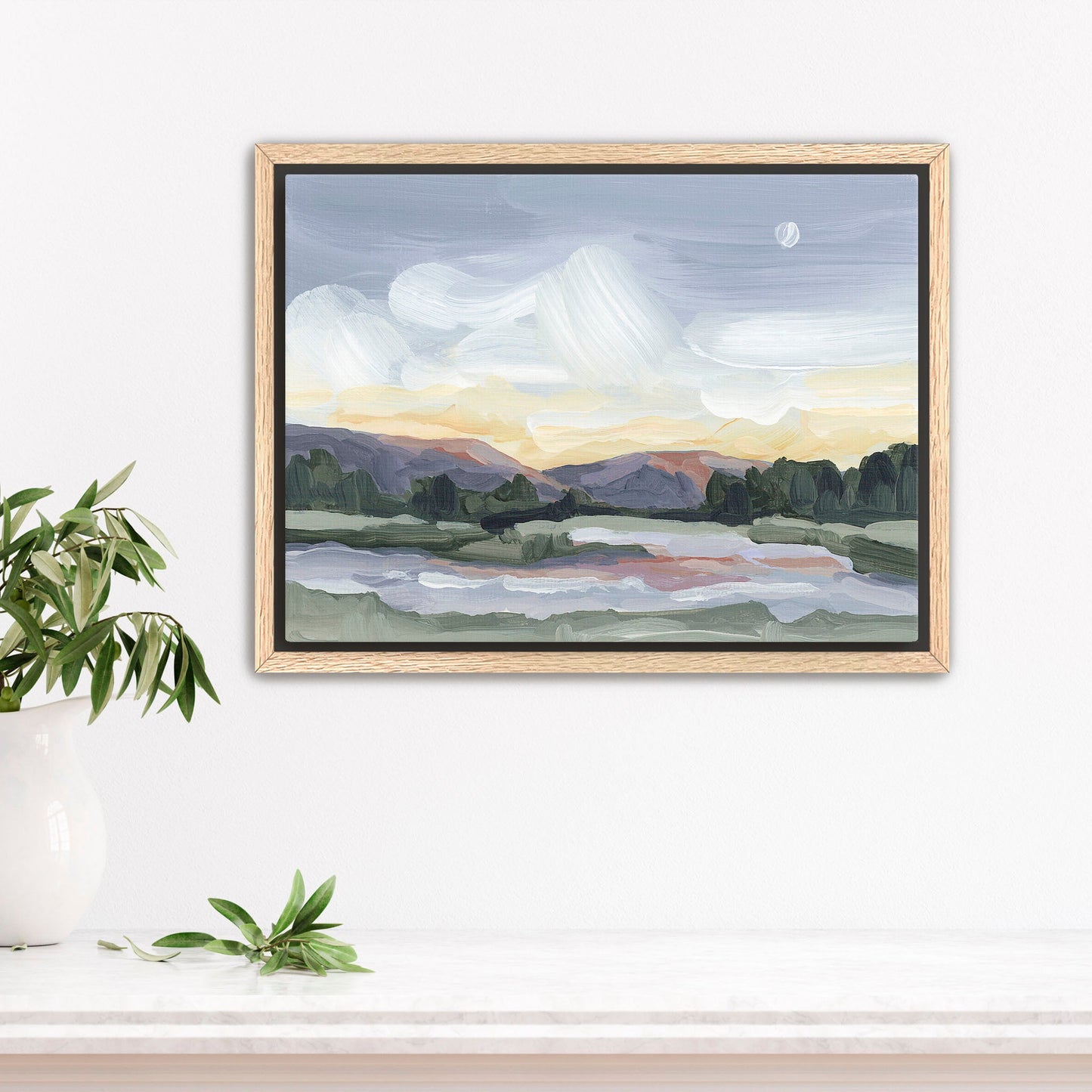 ’Moonlit Pond’ Art Print - Stretched Canvas / 8x10 in / Oak Frame - Vermont Sunset Wall - Artwork - Evening - Lake