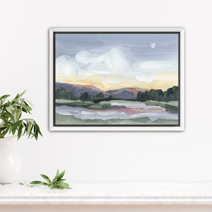 ’Moonlit Pond’ Art Print - Stretched Canvas / 8x10 in / White Frame - Vermont Sunset Wall - Artwork - Evening