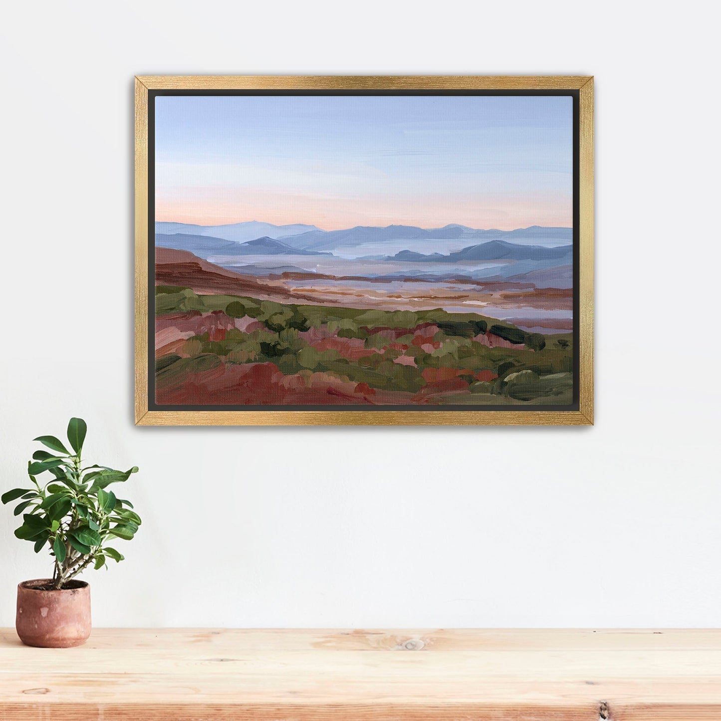 ’Morning Haze I’ Art Print Stretched Canvas / 8x10 in / Gold Frame Blue Ridge Mountain Wall Haze’ Appalachian Trail
