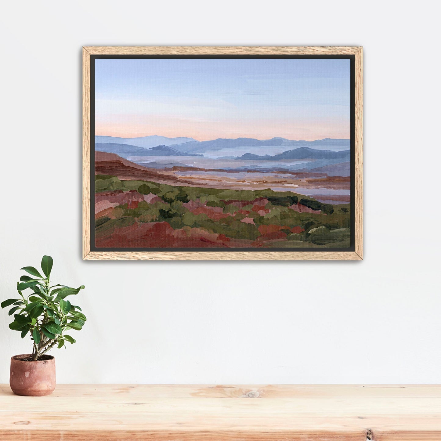 ’Morning Haze I’ Art Print Stretched Canvas / 8x10 in / Oak Frame Blue Ridge Mountain Wall Haze’ Appalachian Trail blue