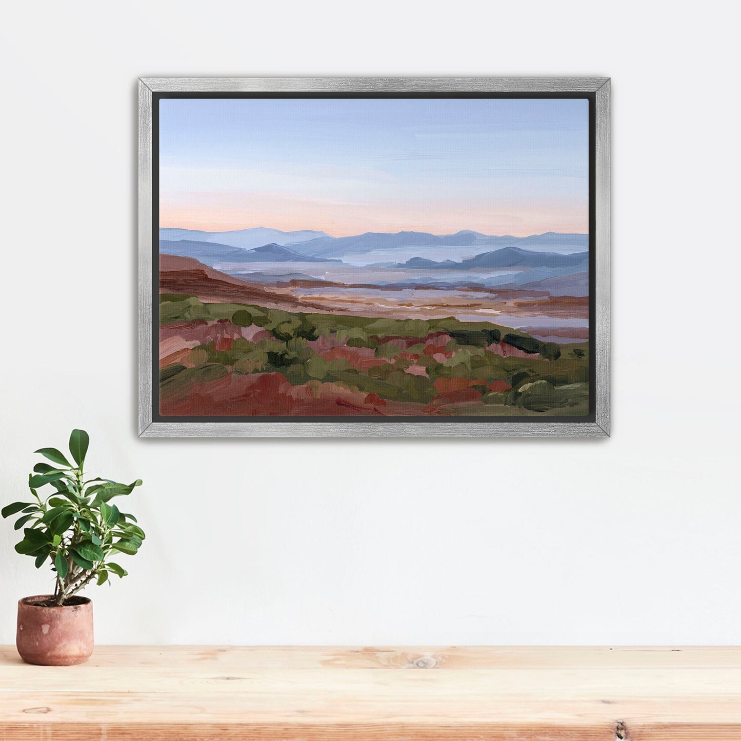’Morning Haze I’ Art Print Stretched Canvas / 8x10 in / Silver Frame Blue Ridge Mountain Wall Haze’ Appalachian Trail