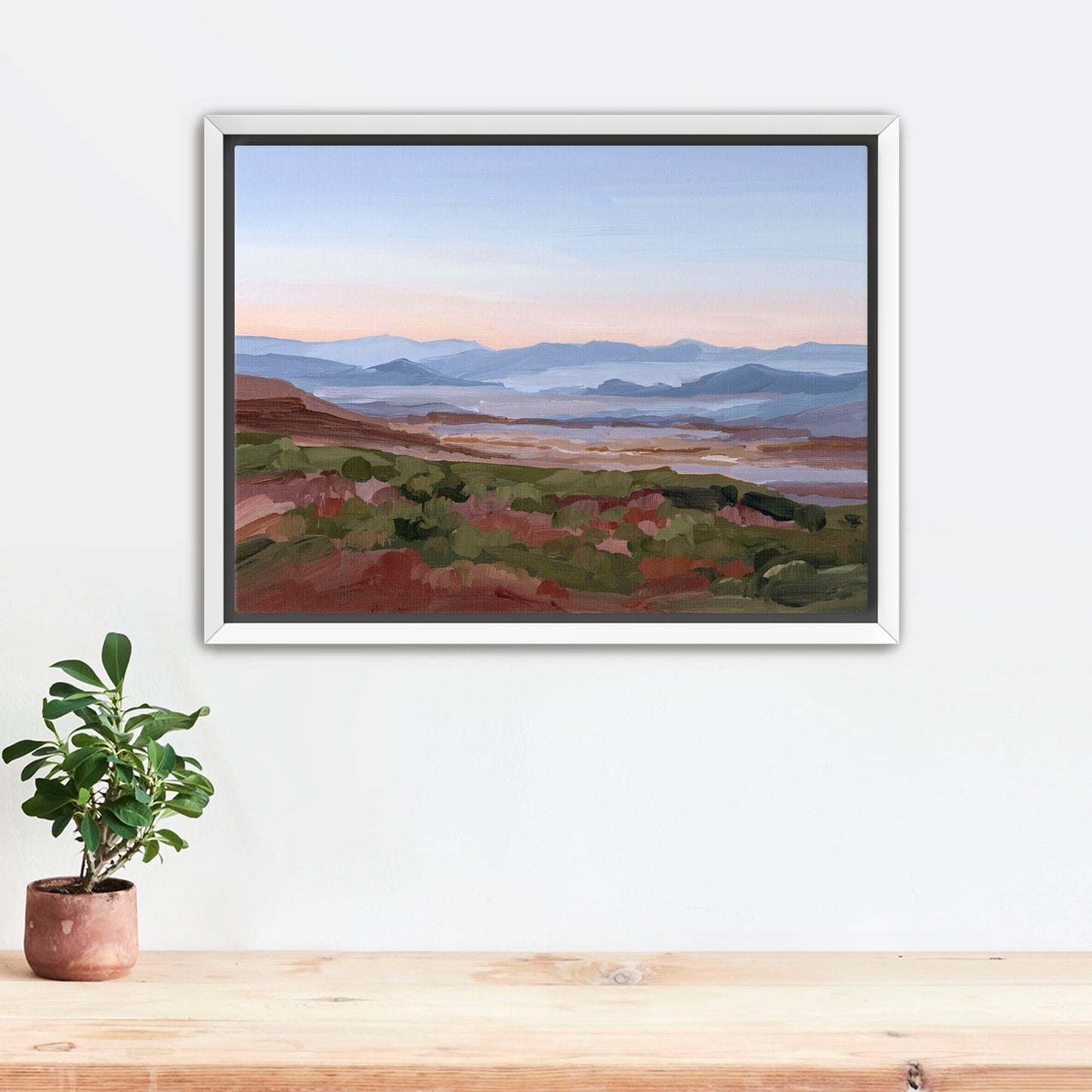 ’Morning Haze I’ Art Print Stretched Canvas / 8x10 in / White Frame Blue Ridge Mountain Wall Haze’ Appalachian Trail