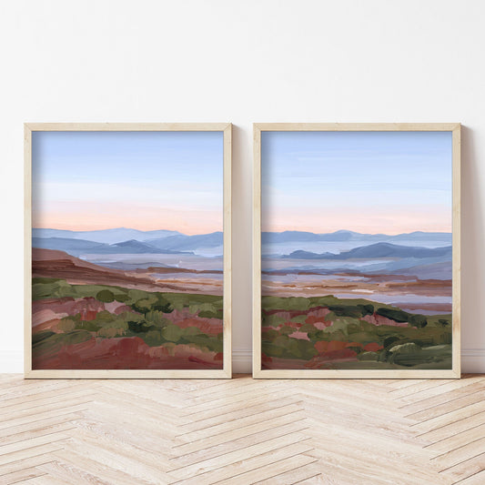 ’Morning Haze I’ Diptych Art Print || Set of 2 abstract Appalachian appalachian trail Artwork