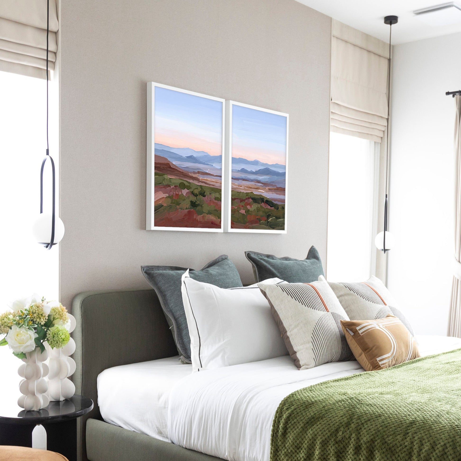 ’Morning Haze I’ Diptych Art Print || Set of 2 abstract Appalachian appalachian trail Artwork