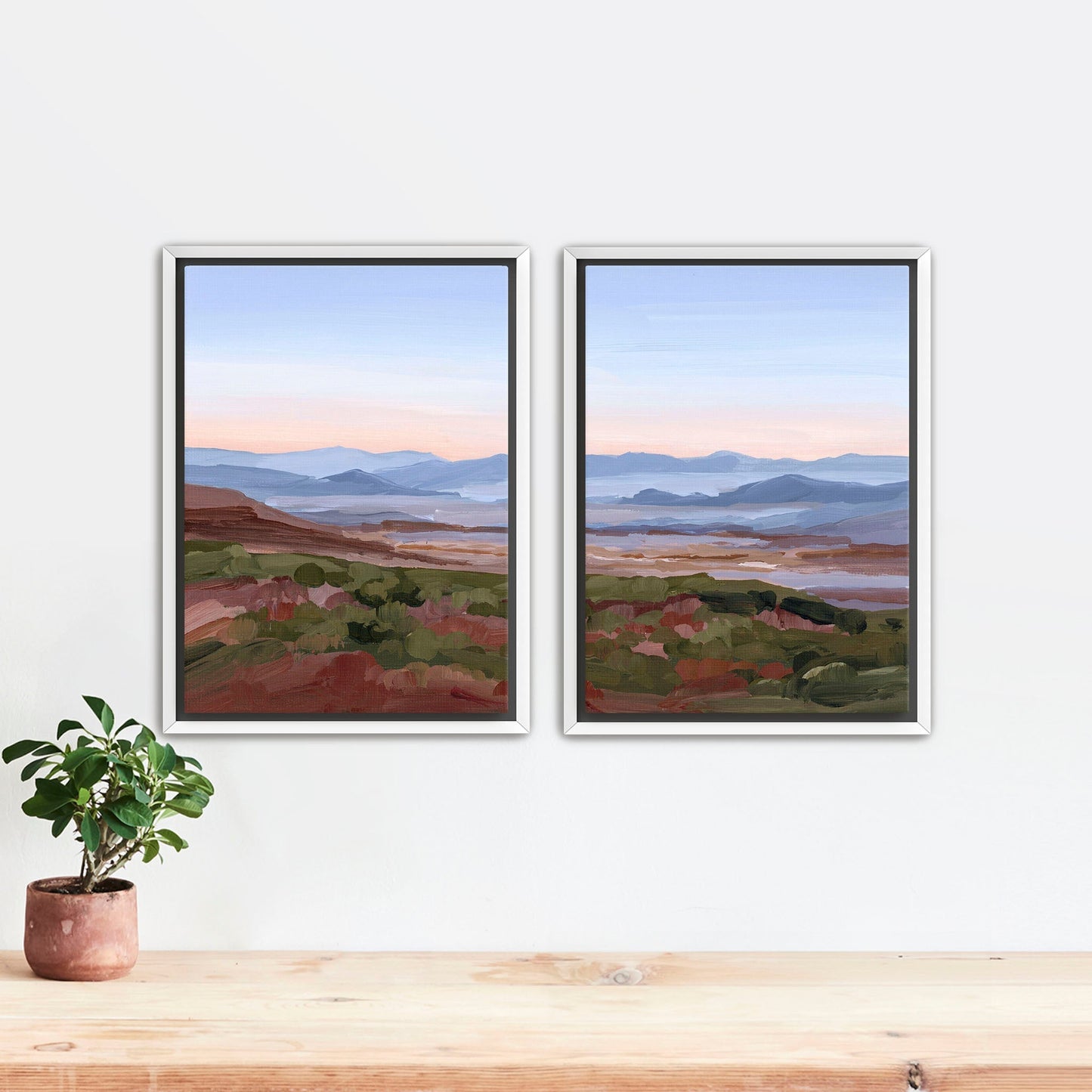 ’Morning Haze I’ Diptych Art Print || Set of 2 Stretched Canvas / 8x10 in / White Frame abstract Appalachian