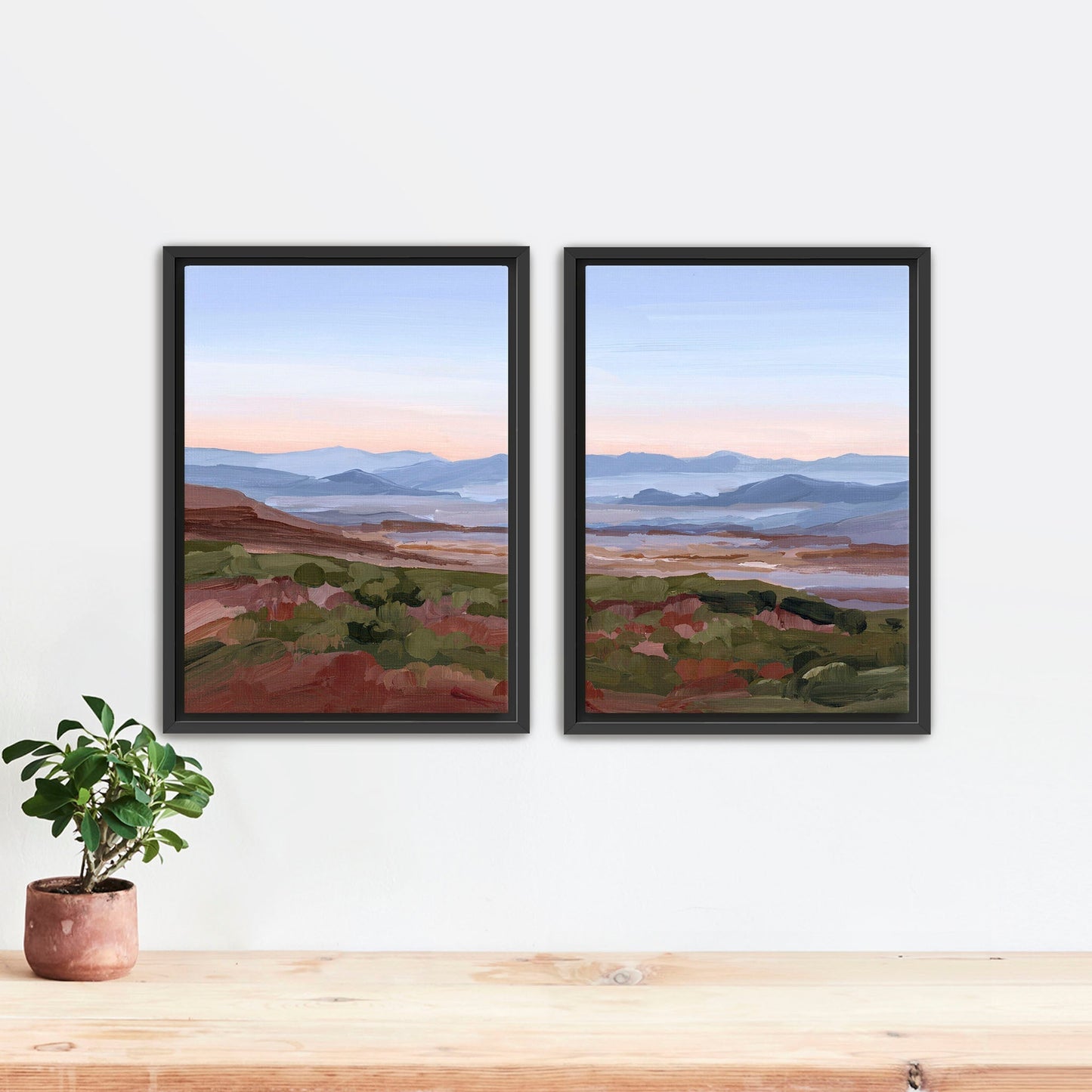 ’Morning Haze I’ Diptych Art Print || Set of 2 Stretched Canvas / 8x10 in / Black Frame abstract Appalachian