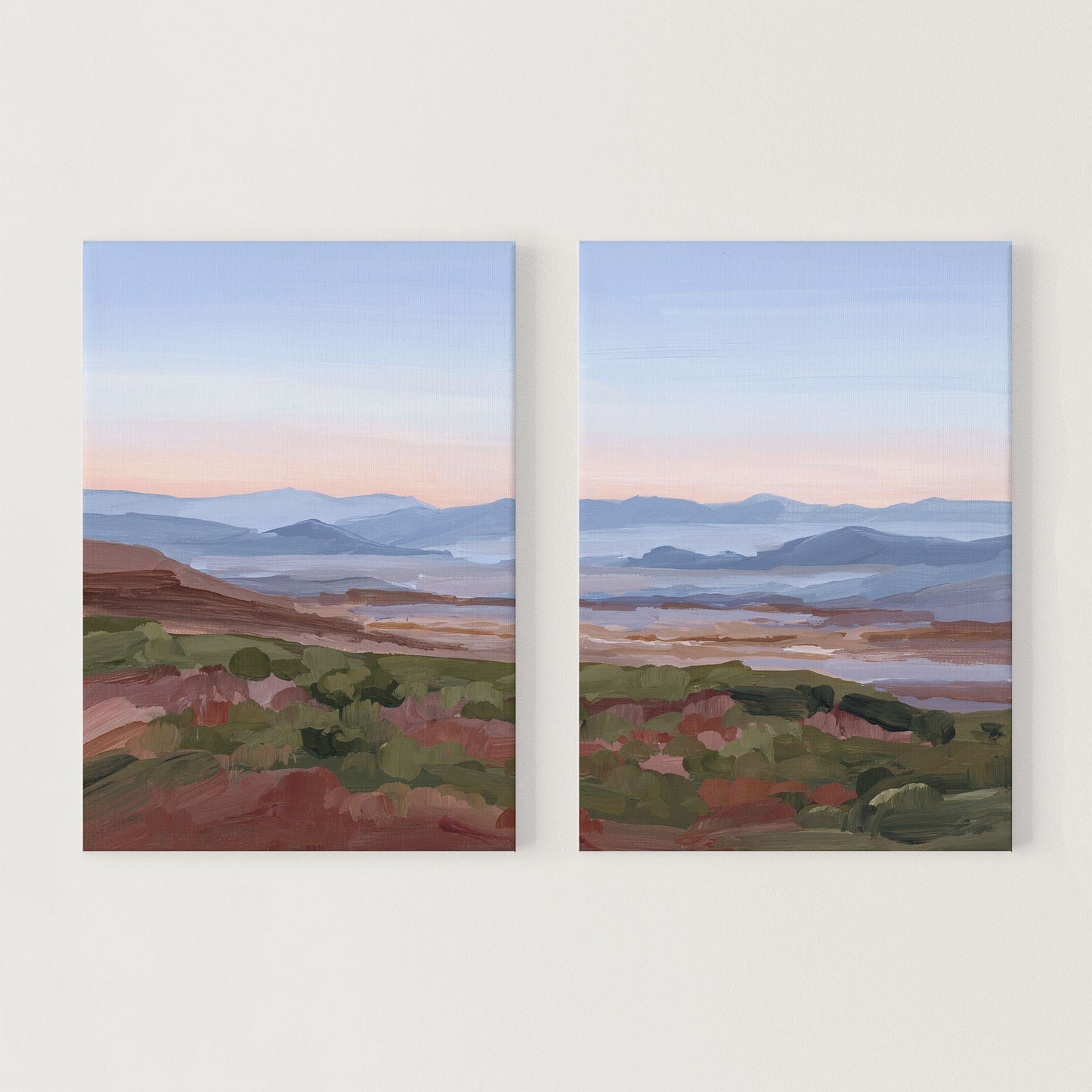 ’Morning Haze I’ Diptych Art Print || Set of 2 Stretched Canvas / 8x10 in / No Frame abstract Appalachian appalachian