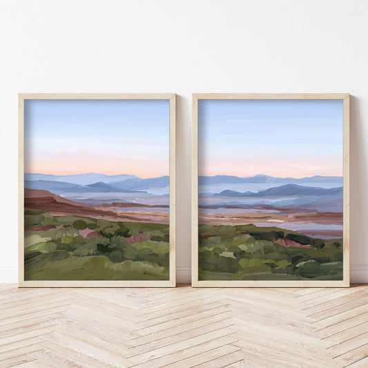 ’Morning Haze II’ Diptych Art Print || Set of 2 abstract Appalachian appalachian trail Artwork