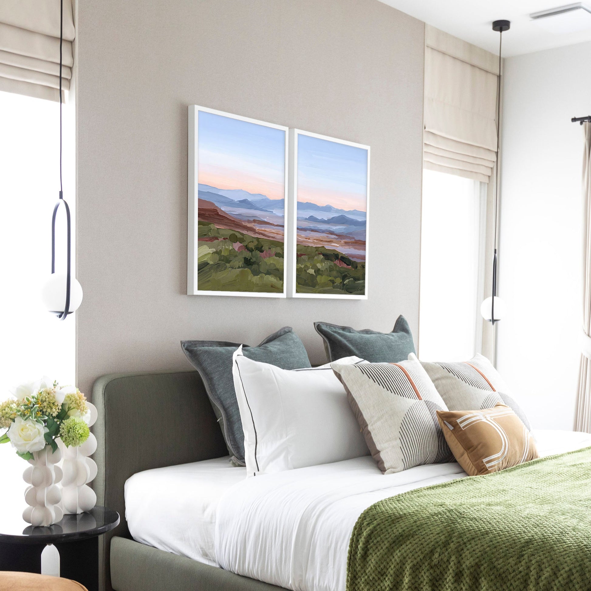 ’Morning Haze II’ Diptych Art Print || Set of 2 abstract Appalachian appalachian trail Artwork