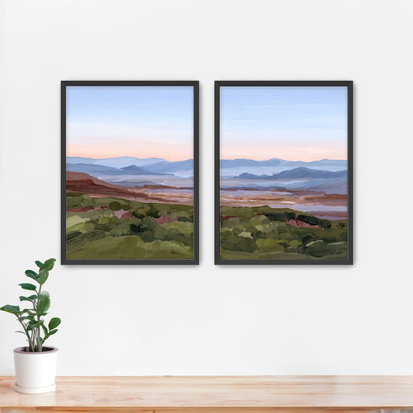 ’Morning Haze II’ Diptych Art Print || Set of 2 Paper / 5x7 in / Black Frame abstract Appalachian appalachian trail