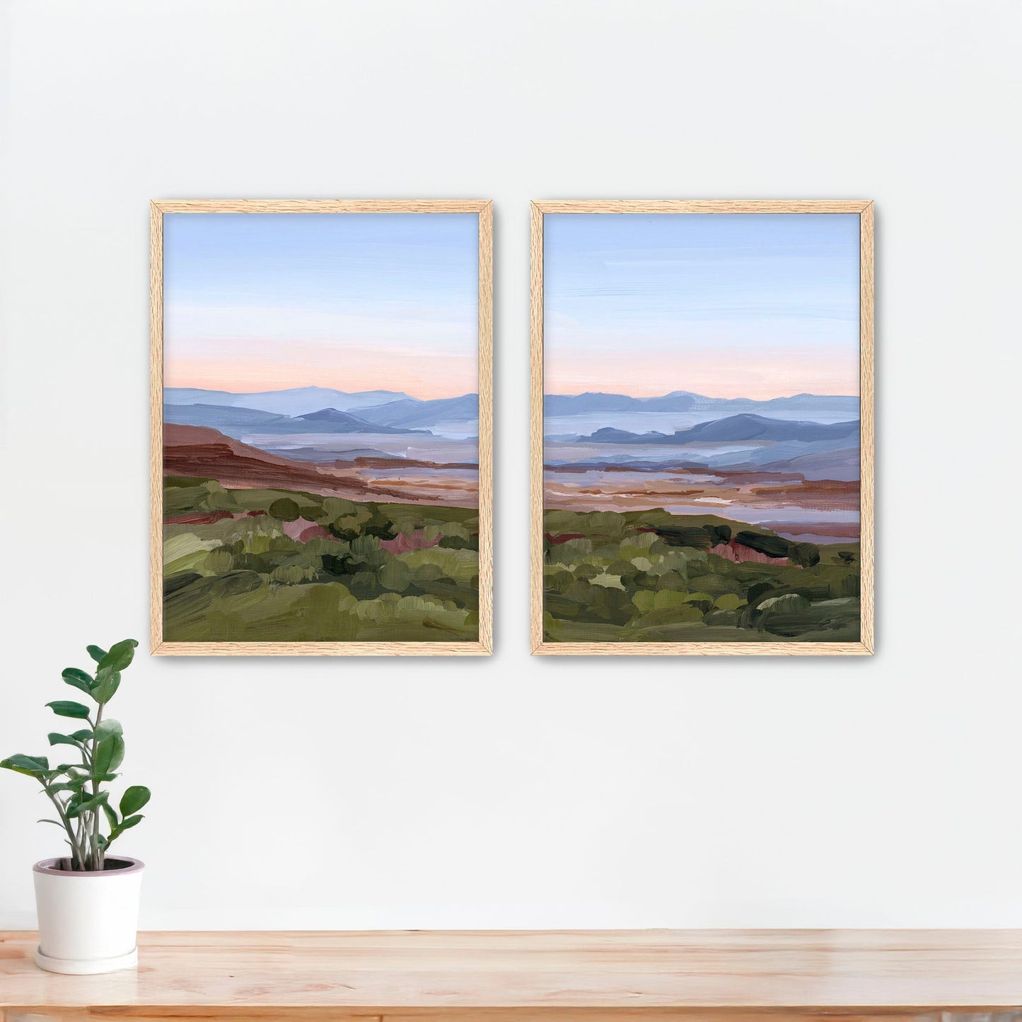 ’Morning Haze II’ Diptych Art Print || Set of 2 Paper / 5x7 in / Oak Frame abstract Appalachian appalachian trail