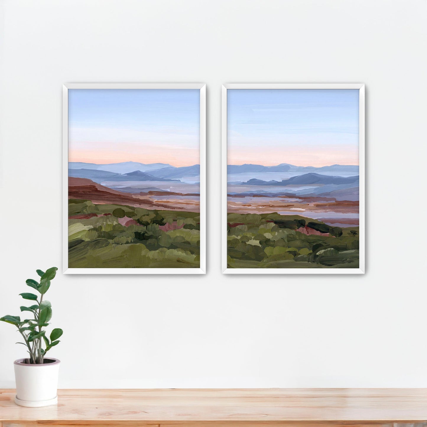 ’Morning Haze II’ Diptych Art Print || Set of 2 Paper / 5x7 in / White Frame abstract Appalachian appalachian trail