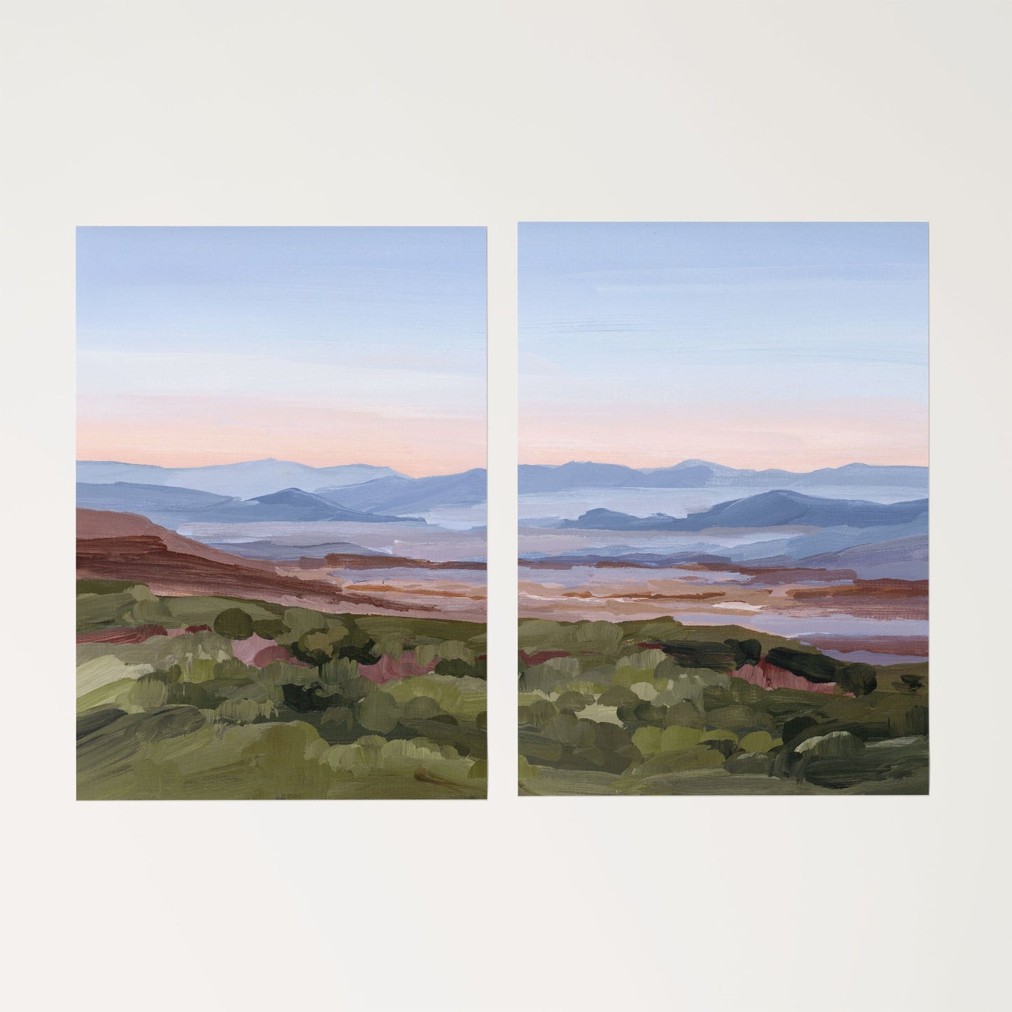 ’Morning Haze II’ Diptych Art Print || Set of 2 Rolled Canvas / 8x10 in / No Frame abstract Appalachian appalachian