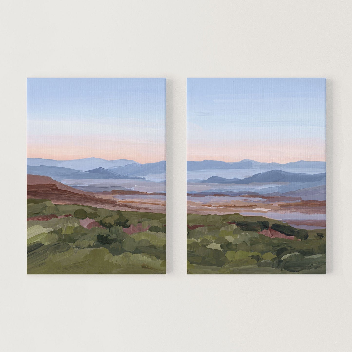 ’Morning Haze II’ Diptych Art Print || Set of 2 Stretched Canvas / 8x10 in / No Frame abstract Appalachian appalachian