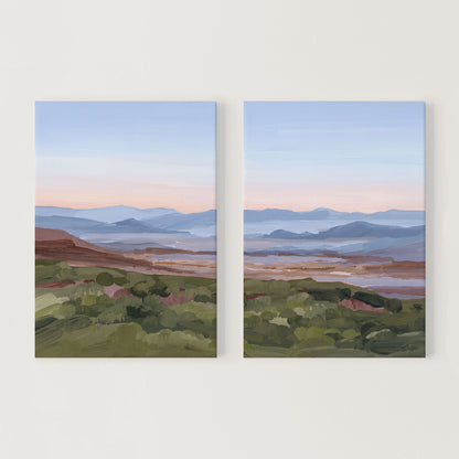 ’Morning Haze II’ Diptych Art Print || Set of 2 - Stretched Canvas / 8x10 in / No Frame - abstract - Appalachian