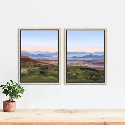 ’Morning Haze II’ Diptych Art Print || Set of 2 - Stretched Canvas / 8x10 in / Oak Frame - abstract - Appalachian