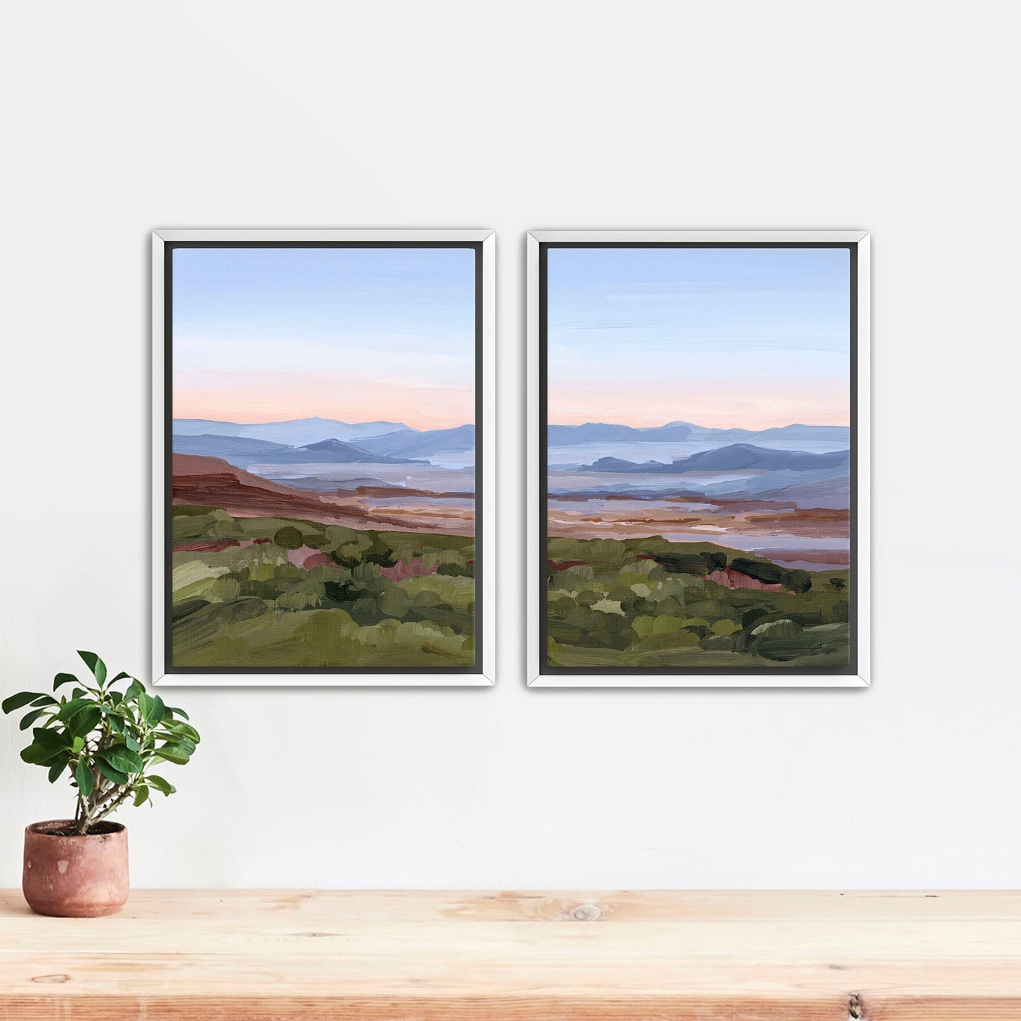 ’Morning Haze II’ Diptych Art Print || Set of 2 Stretched Canvas / 8x10 in / White Frame abstract Appalachian