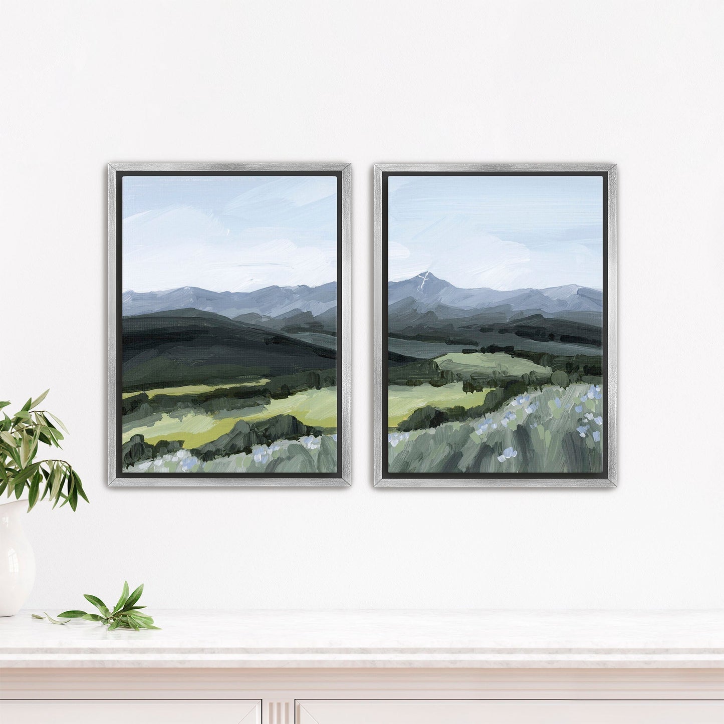 ’Mount of the Holy Cross’ Diptych Art Print || Set 2 - Stretched Canvas / 8x10 in / Silver Frame - abstract - Artwork