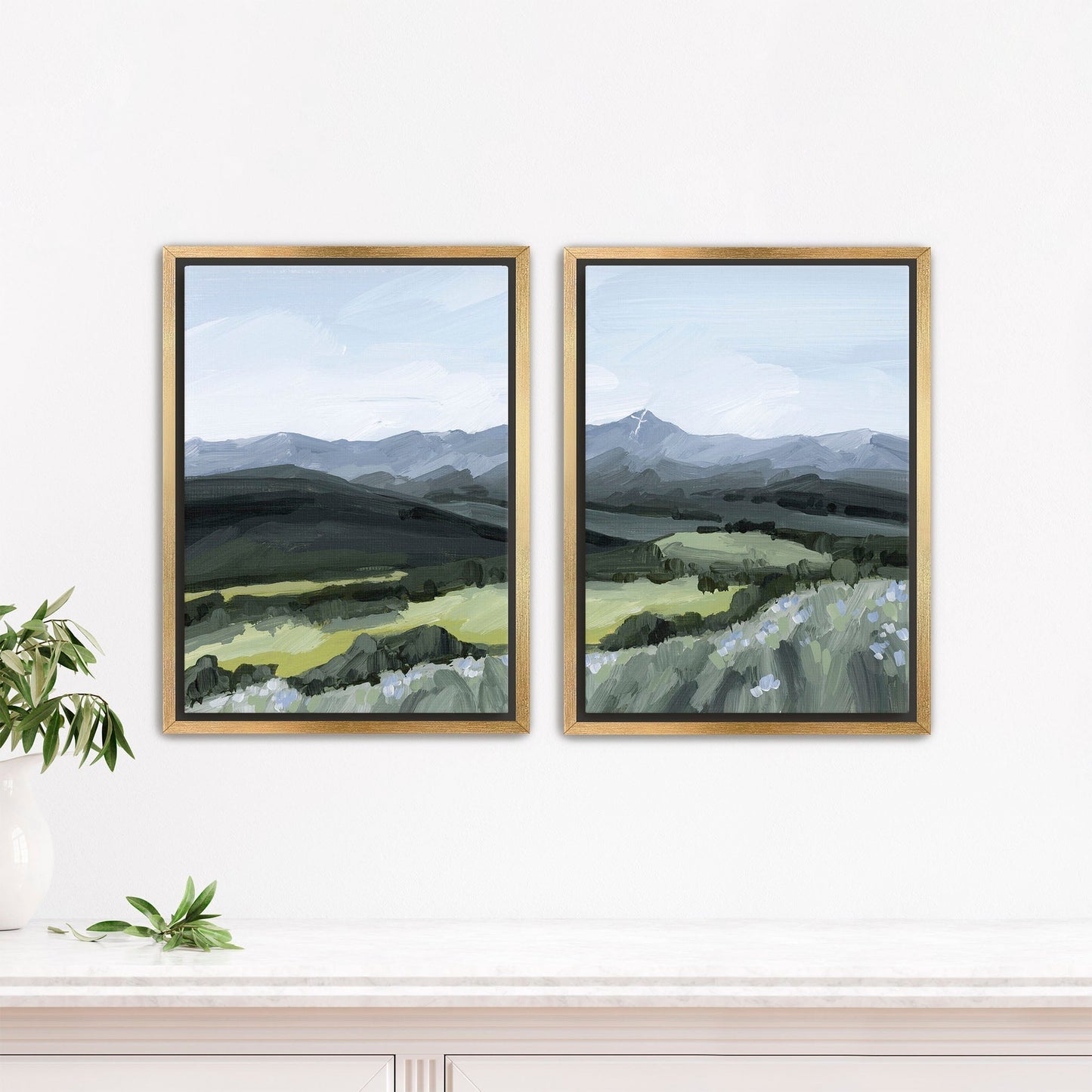 ’Mount of the Holy Cross’ Diptych Art Print || Set 2 - Stretched Canvas / 8x10 in / Gold Frame - abstract - Artwork