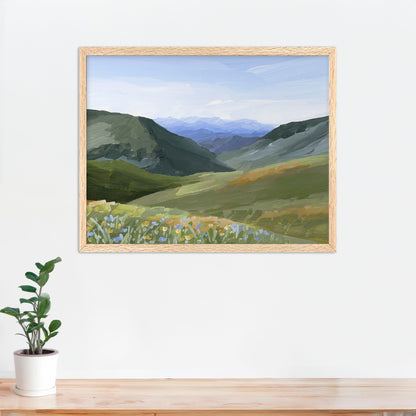 ’Mountain Town’ Art Print - Paper / 5x7 in / Oak Frame - Idaho Landscape Wall - ’sun valley’ - abstract - Artwork