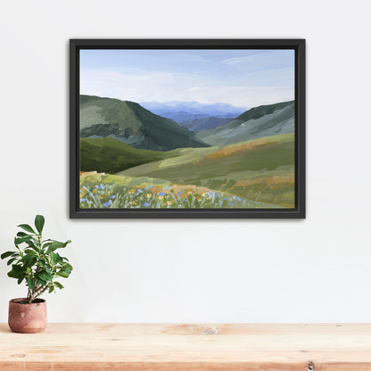’Mountain Town’ Art Print - Stretched Canvas / 8x10 in / Black Frame - Idaho Landscape Wall - ’sun valley’ - abstract
