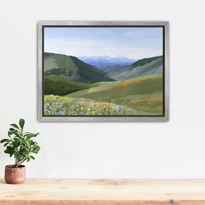 ’Mountain Town’ Art Print - Stretched Canvas / 8x10 in / Silver Frame - Idaho Landscape Wall - ’sun valley’ - abstract