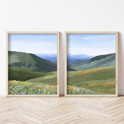 ’Mountain Town’ Diptych Art Print || Set of 2 - ’sun valley’ - abstract - Artwork