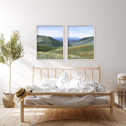 ’Mountain Town’ Diptych Art Print || Set of 2 - ’sun valley’ - abstract - Artwork