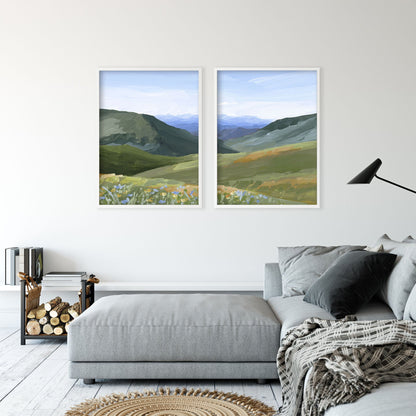 ’Mountain Town’ Diptych Art Print || Set of 2 - ’sun valley’ - abstract - Artwork