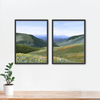 ’Mountain Town’ Diptych Art Print || Set of 2 - Paper / 5x7 in / Black Frame - ’sun valley’ - abstract - Artwork