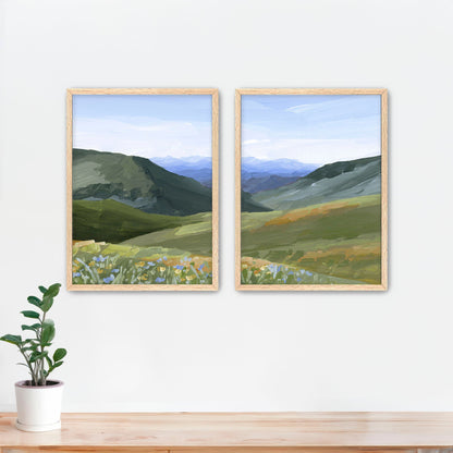 ’Mountain Town’ Diptych Art Print || Set of 2 - Paper / 5x7 in / Oak Frame - ’sun valley’ - abstract - Artwork