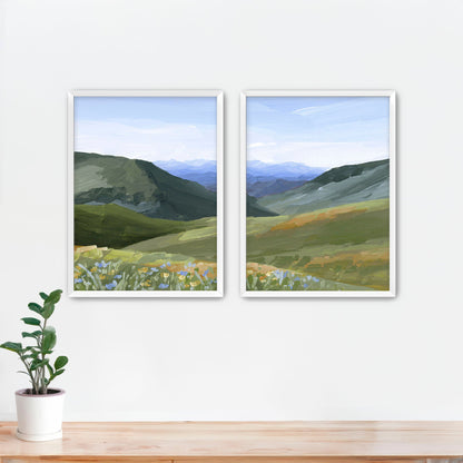 ’Mountain Town’ Diptych Art Print || Set of 2 - Paper / 5x7 in / White Frame - ’sun valley’ - abstract - Artwork