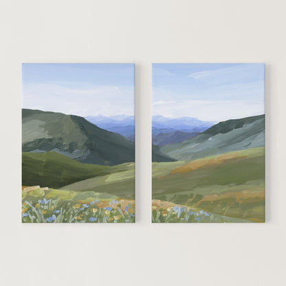’Mountain Town’ Diptych Art Print || Set of 2 - Stretched Canvas / 8x10 in / No Frame - ’sun valley’ - abstract