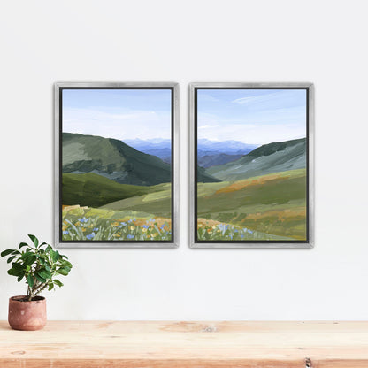 ’Mountain Town’ Diptych Art Print || Set of 2 - Stretched Canvas / 8x10 in / Silver Frame - ’sun valley’ - abstract