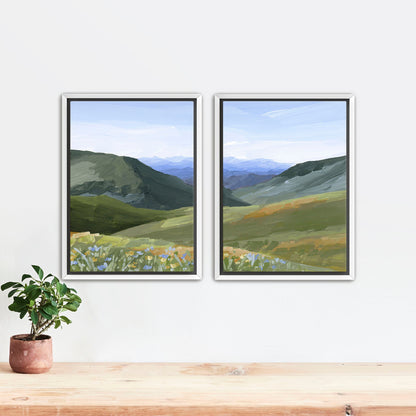 ’Mountain Town’ Diptych Art Print || Set of 2 - Stretched Canvas / 8x10 in / White Frame - ’sun valley’ - abstract