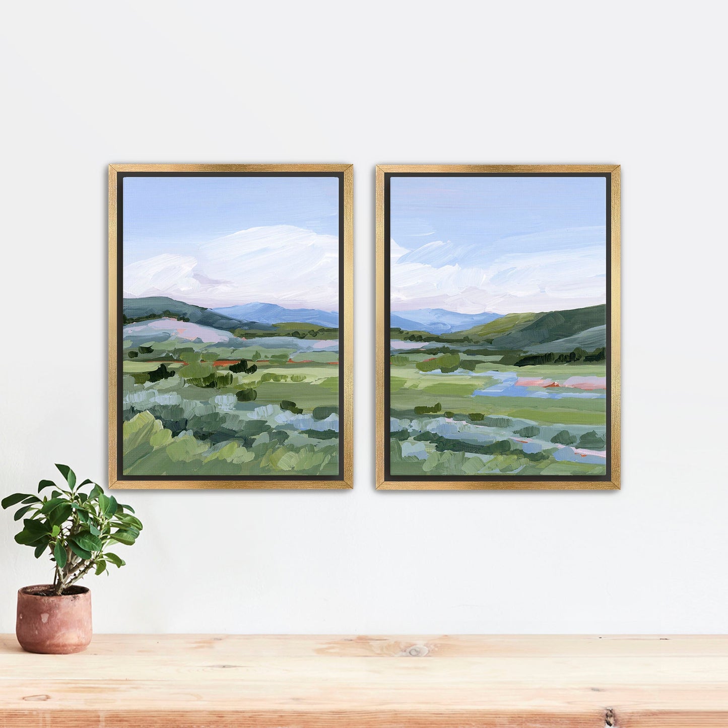 ’Moving West’ Diptych Art Print || Set of 2 - Stretched Canvas / 8x10 in / Gold Frame - abstract - Artwork - Colorado