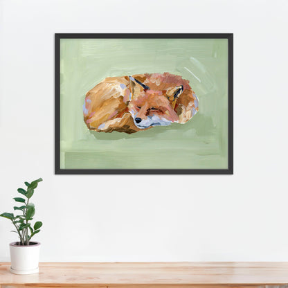 ’Napping Fox’ Art Print - Paper / 5x7 in / Black Frame - Nursery Wall - animal - animals - Artwork - baby