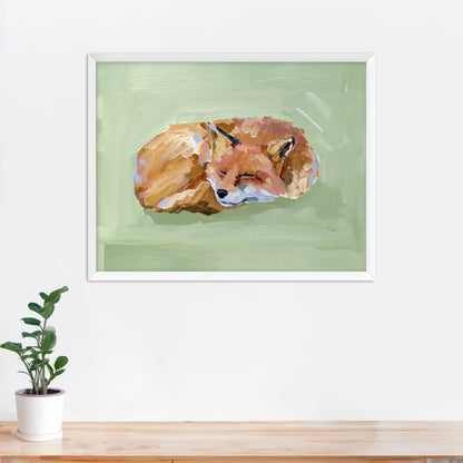 ’Napping Fox’ Art Print - Paper / 5x7 in / White Frame - Nursery Wall - animal - animals - Artwork - baby