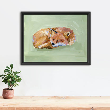 ’Napping Fox’ Art Print - Stretched Canvas / 8x10 in / Black Frame - Nursery Wall - animal - animals - Artwork - baby