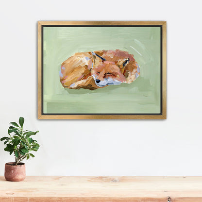 ’Napping Fox’ Art Print - Stretched Canvas / 8x10 in / Gold Frame - Nursery Wall - animal - animals - Artwork - baby