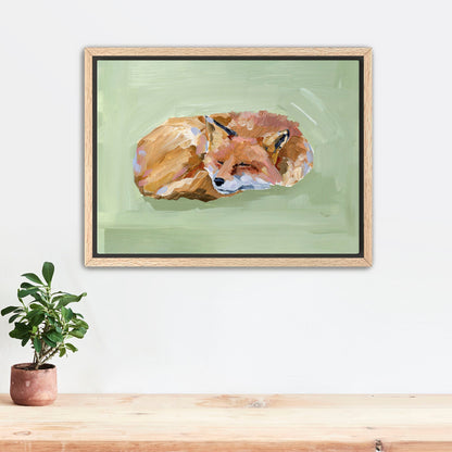 ’Napping Fox’ Art Print - Stretched Canvas / 8x10 in / Oak Frame - Nursery Wall - animal - animals - Artwork - baby