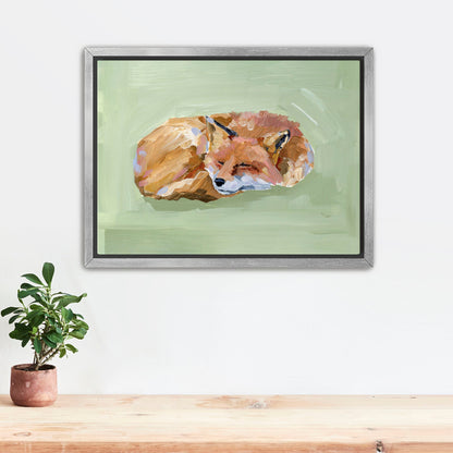 ’Napping Fox’ Art Print - Stretched Canvas / 8x10 in / Silver Frame - Nursery Wall - animal - animals - Artwork - baby