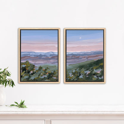 ’Nightfall’ Diptych Art Print || Set of 2 - Stretched Canvas / 8x10 in / Oak Frame - abstract - Appalachian