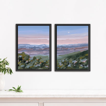 ’Nightfall’ Diptych Art Print || Set of 2 - Stretched Canvas / 8x10 in / Black Frame - abstract - Appalachian