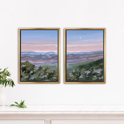 ’Nightfall’ Diptych Art Print || Set of 2 - Stretched Canvas / 8x10 in / Gold Frame - abstract - Appalachian