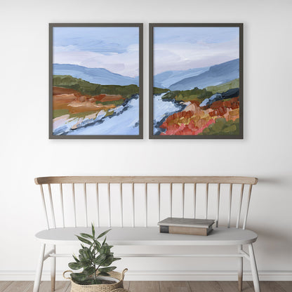 ’Nordic Red’ Diptych Art Print || Set of 2 - abstract - Artwork - Europe