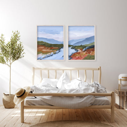 ’Nordic Red’ Diptych Art Print || Set of 2 - abstract - Artwork - Europe