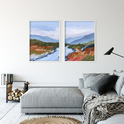 ’Nordic Red’ Diptych Art Print || Set of 2 - abstract - Artwork - Europe
