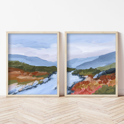 ’Nordic Red’ Diptych Art Print || Set of 2 - abstract - Artwork - Europe