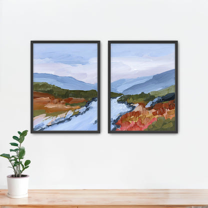 ’Nordic Red’ Diptych Art Print || Set of 2 - Paper / 5x7 in / Black Frame - abstract - Artwork - Europe